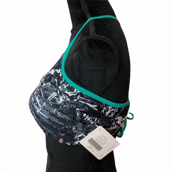 Fabletics Women’s Bikini Swim Top Small Black Green Padded Athletic Swimwear NEW - Picture 2 of 8